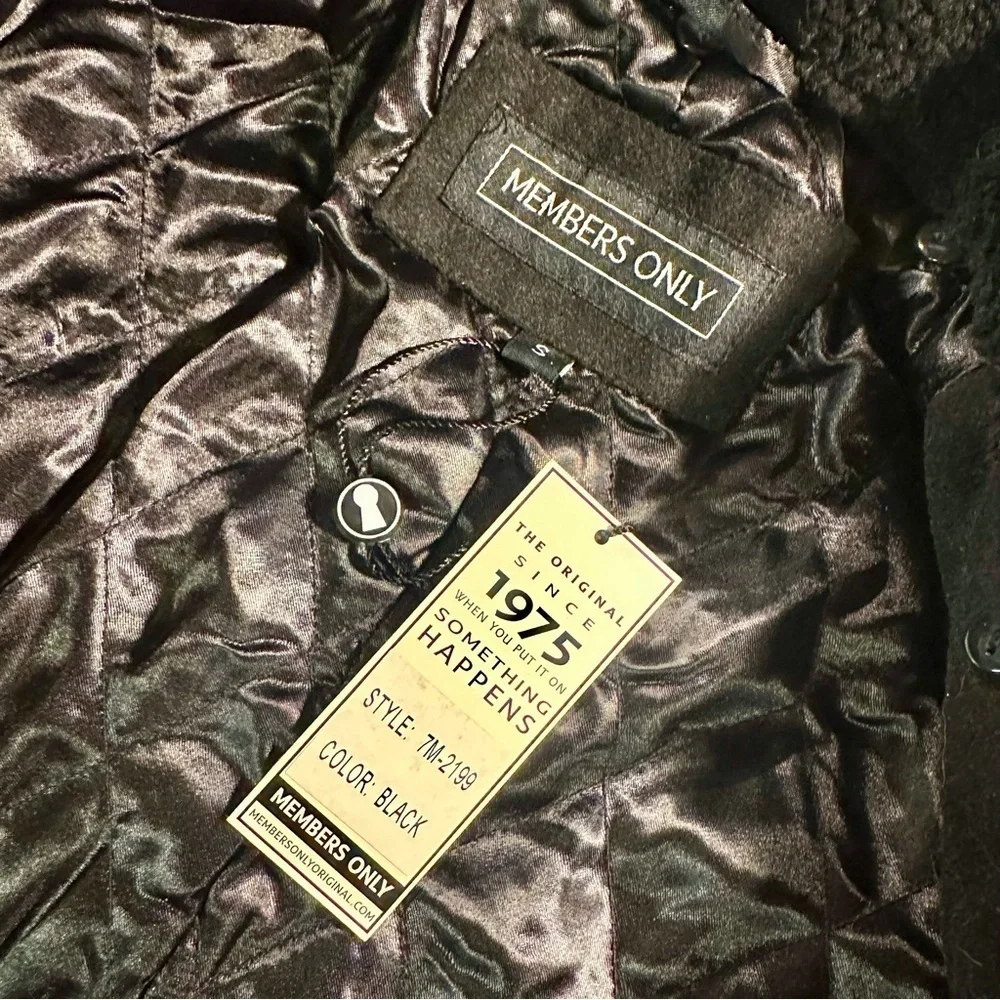 NWT Members Only Fur Collar Black Wool-Blend Double-Breasted Pea Coat Sz Small